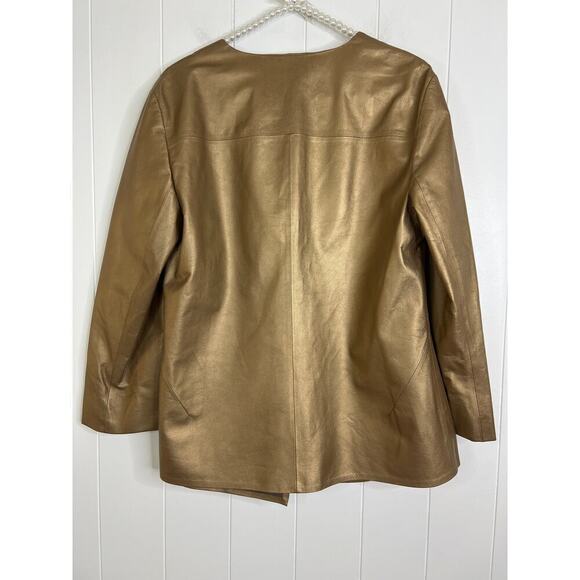 Lafayette 148 New York Lightweight 100% Leather Gold/Bronze Jacket Size 12 - Picture 7 of 8